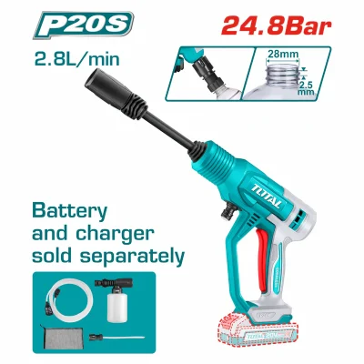 Hidrolavadora Inalámbrica 20V Portátil 24.8 Bar. Caudal 2.8L/Min. No Incluye Batería Ni Cargador. TPWLI2036