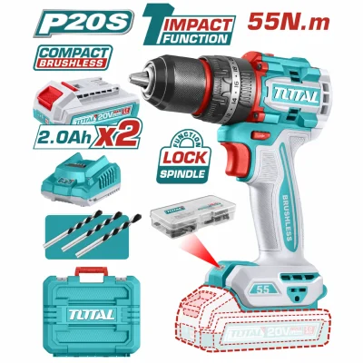 Drill Taladro Inalámbrico De 1/2" 20V Función De Impacto. Motor Sin Escobillas. 55Nm. Incluye Baterías Y Cargador. UTIDLI20558